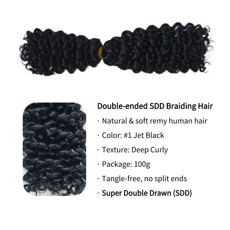 Double-ended Human Braiding Hair - #1 Deep Curly Hair