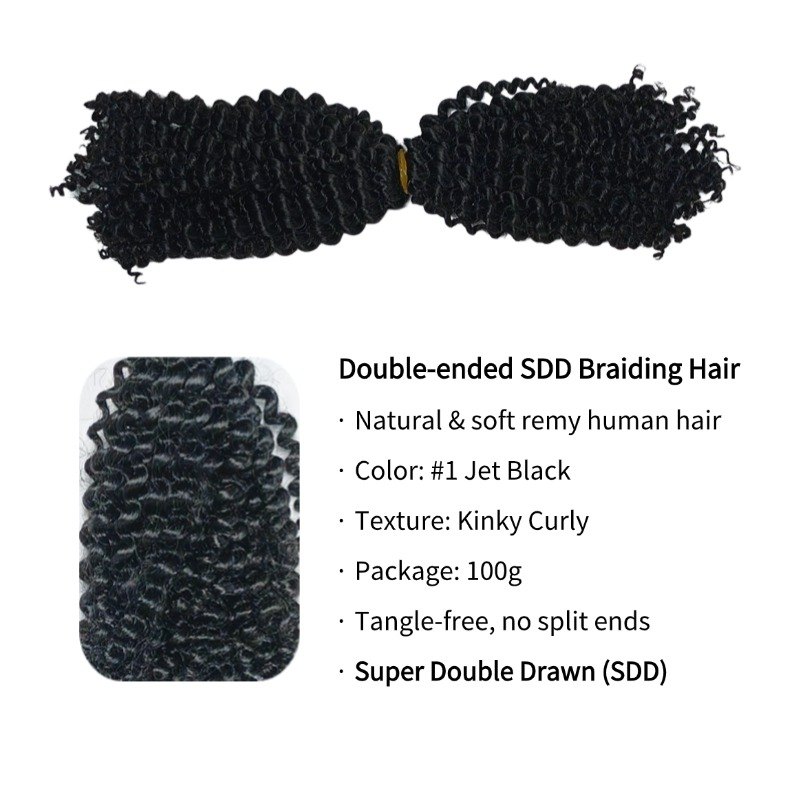 Double-ended Human Braiding Hair - #1 Kinky Curly Hair