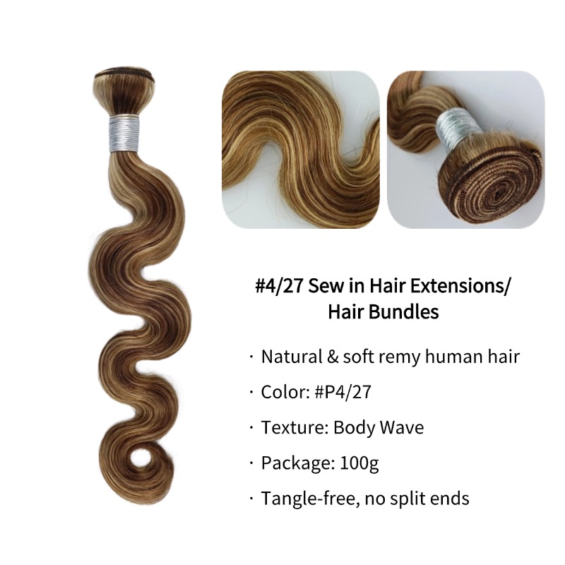 Sew In Hair Extensions - #4/27 Body Wave Human Hair