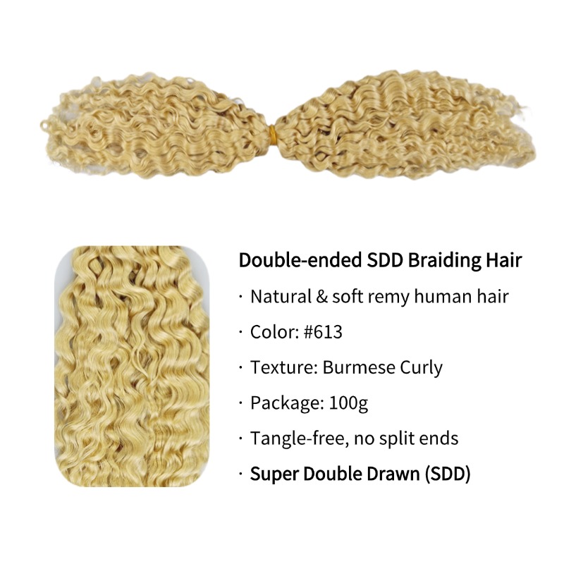 Double-ended Human Braiding Hair - #613 Burmese Curly Hair