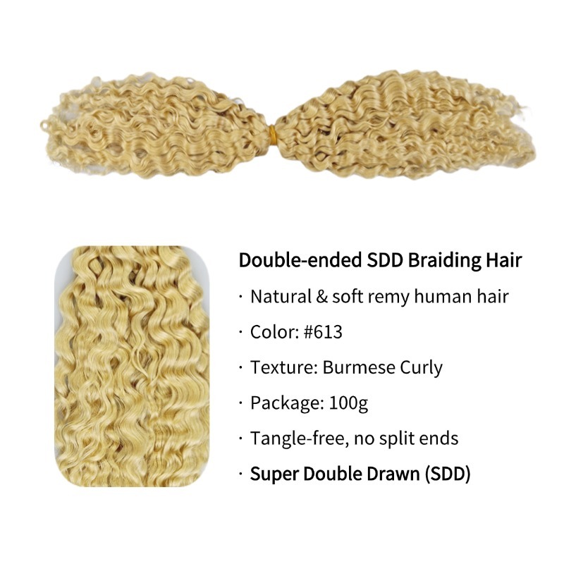 Double-ended Human Braiding Hair - #613 Burmese Curly Hair