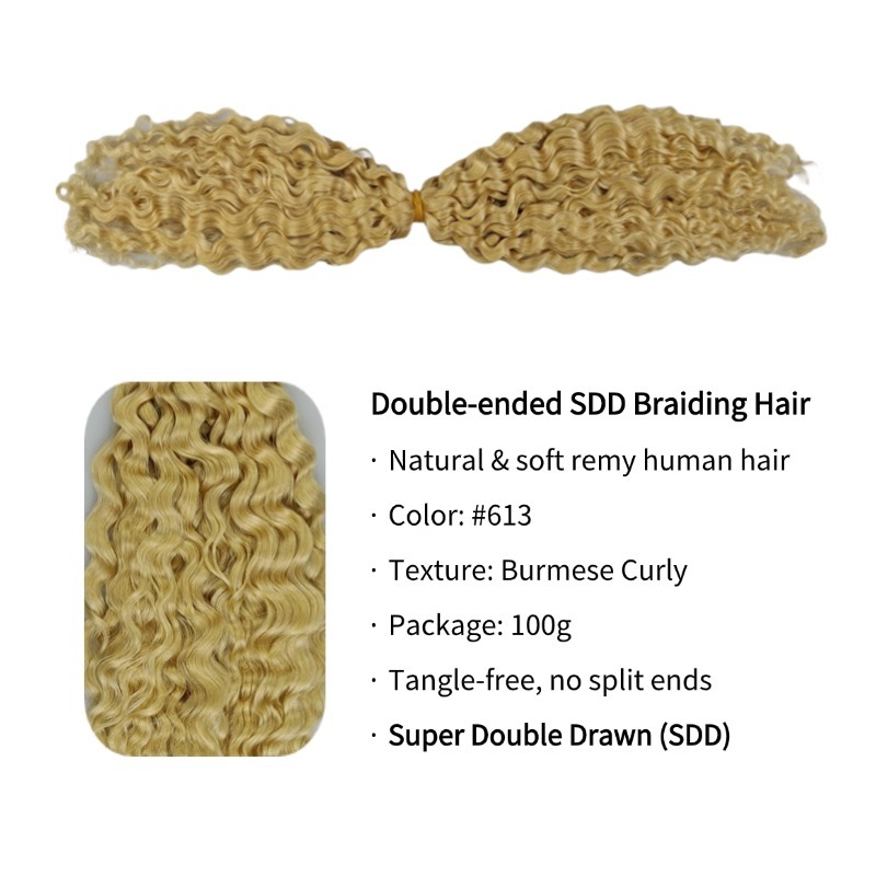 Double-ended Human Braiding Hair - #613 Burmese Curly Hair