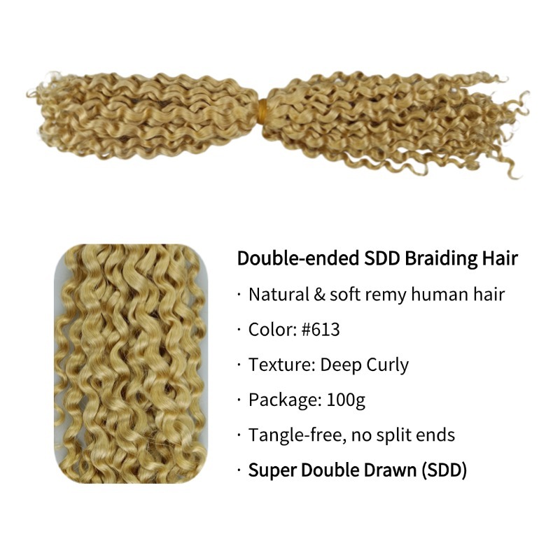 Double-ended Human Braiding Hair - #613 Deep Curly Hair
