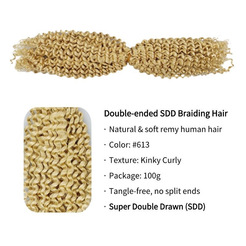 Double-ended Human Braiding Hair - #613 Kinky Curly Hair