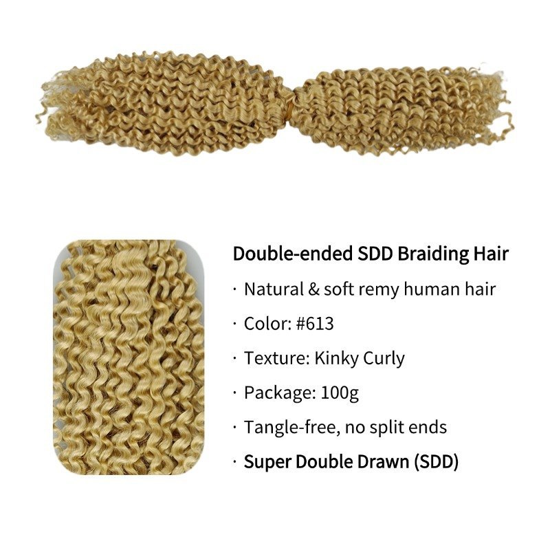 Double-ended Human Braiding Hair - #613 Kinky Curly Hair