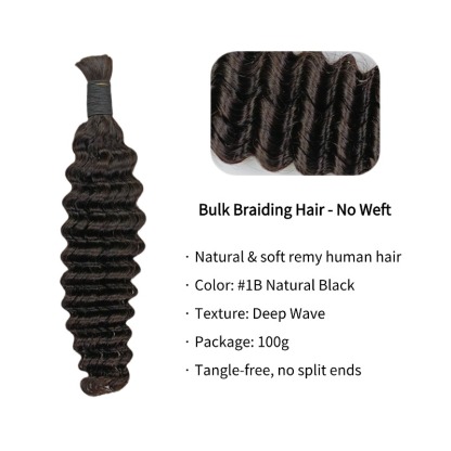 Deep Wave Bulk Human Hair - #1B Black Braiding Hair