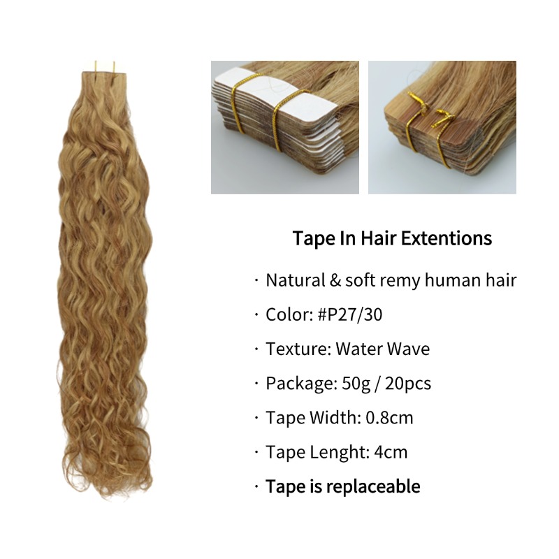 Tape In Hair Extensions - #27/30 Water Wave Human Hair