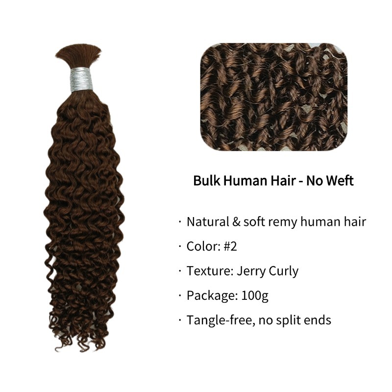 Jerry Curly Bulk Human Hair - #2 Braiding Hair