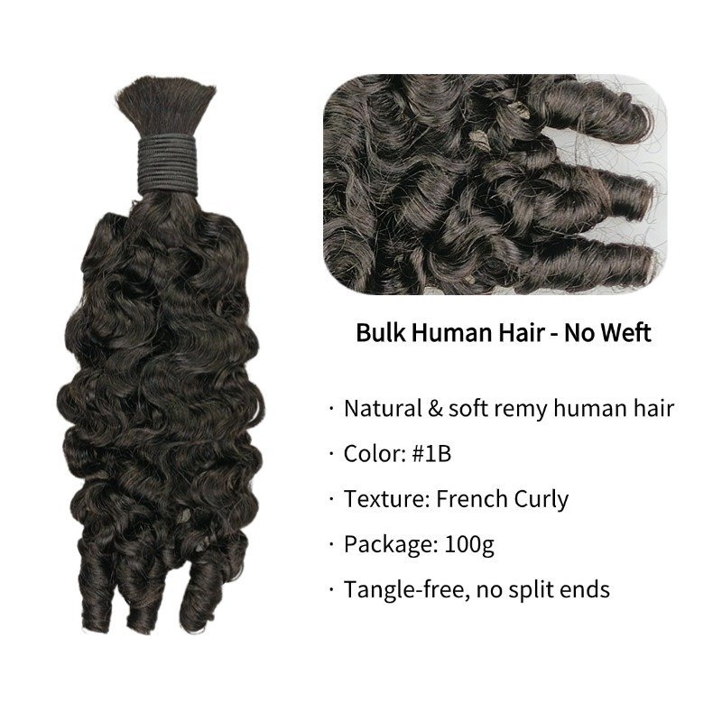 French Curly Bulk Human Hair - #1B Braiding Hair