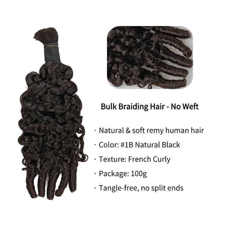 French Curly Bulk Human Hair - #1B Braiding Hair