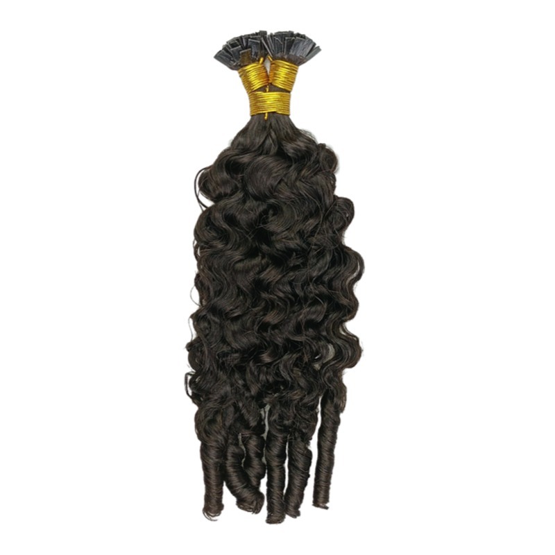 K-Tip Hair Extensions - #1B French Curly Human Hair