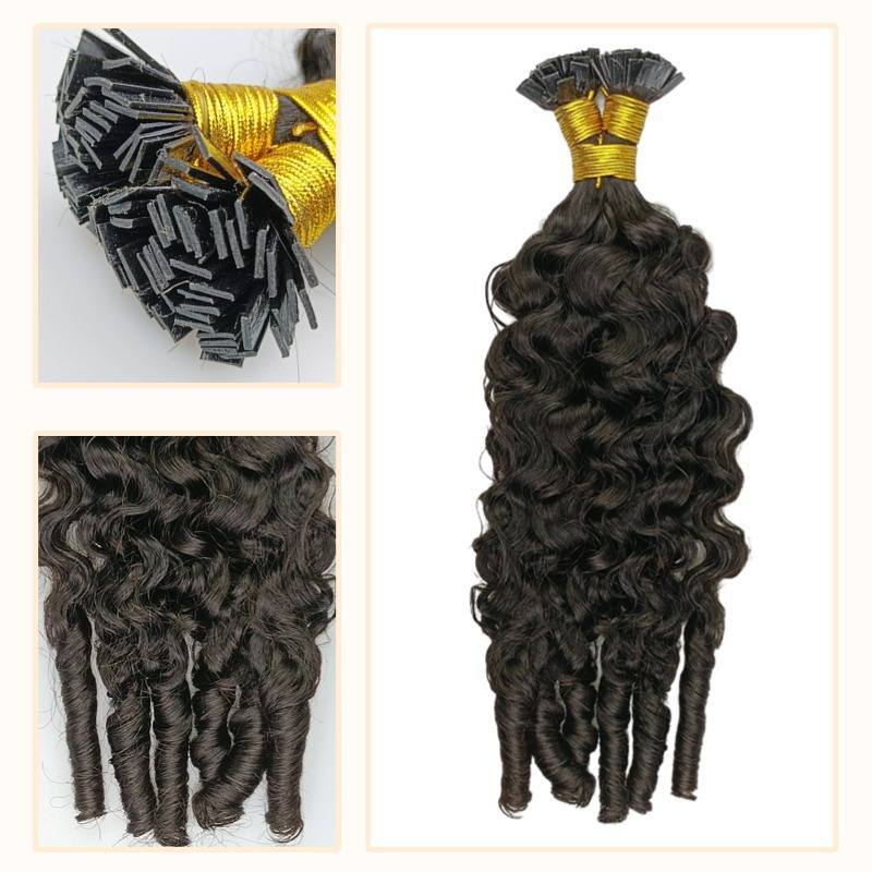 K-Tip Hair Extensions - #1B French Curly Human Hair