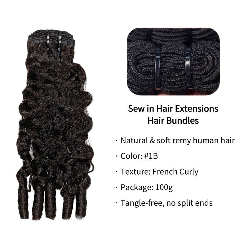 Sew In Hair Extensions - #1B French Curly Human Hair Bundles