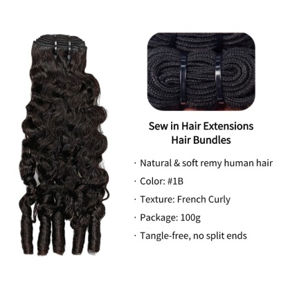 Sew In Hair Extensions - #1B French Curly Human Hair Bundles