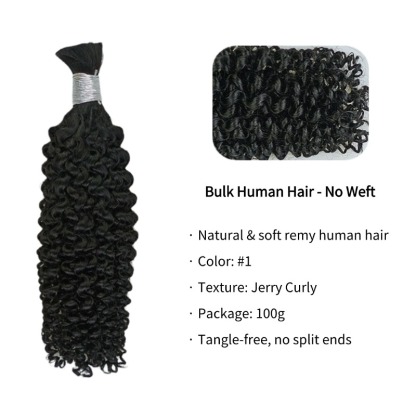 Jerry Curly Bulk Human Hair - #1 Braiding Hair