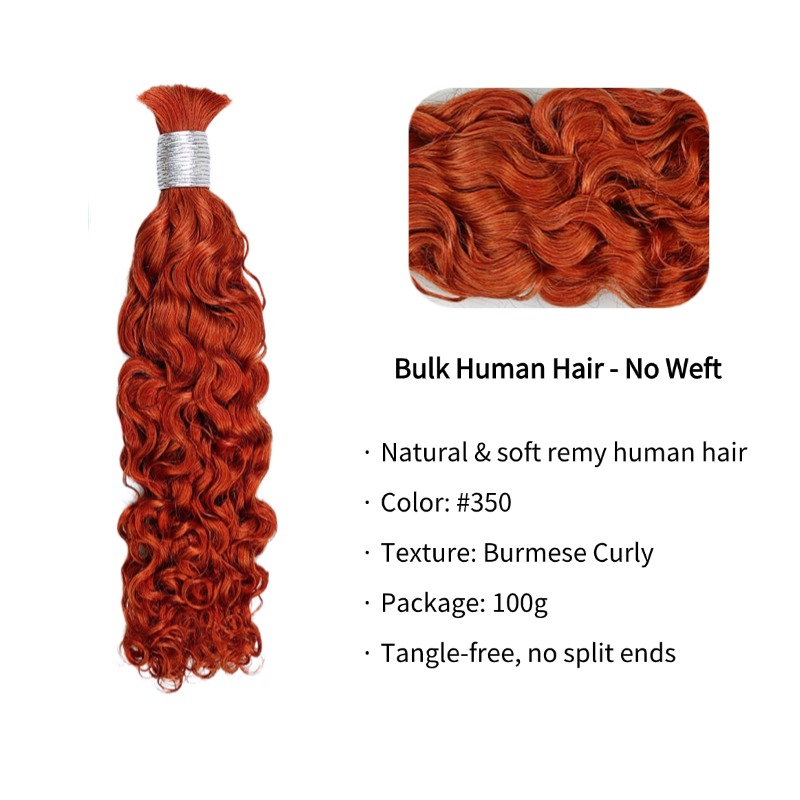 Burmese Curly Bulk Human Hair - #350 Braiding Hair
