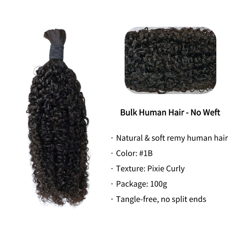 Pixie Curly Bulk Human Hair - #1B Braiding Hair