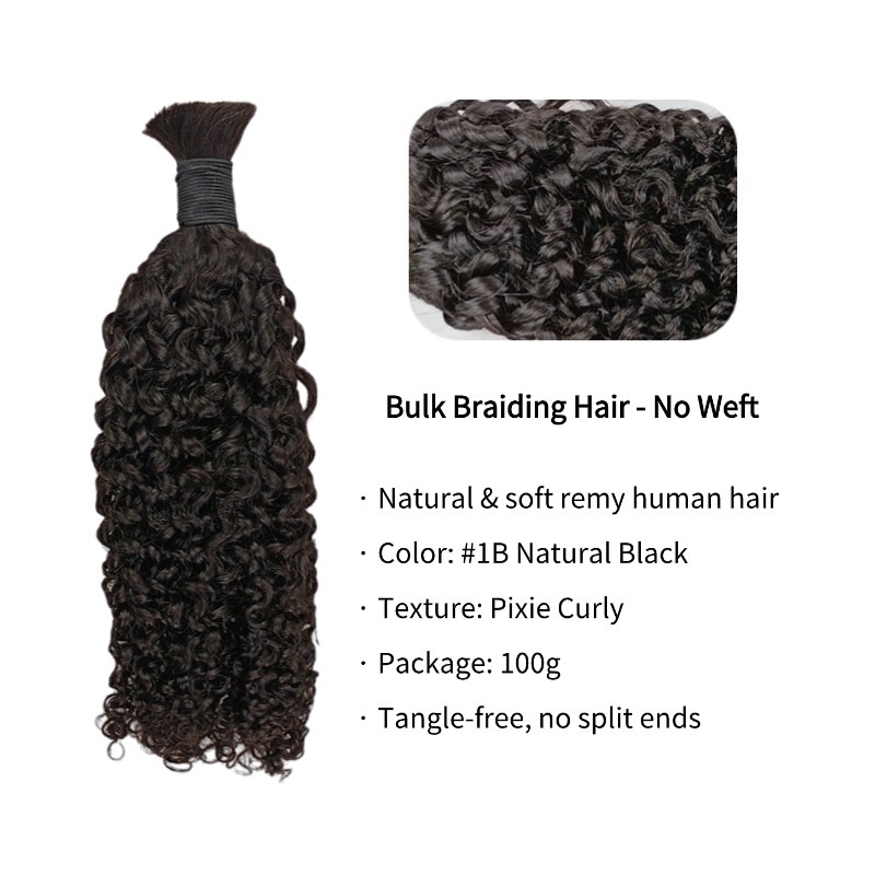 Pixie Curly Bulk Human Hair - #1B Braiding Hair