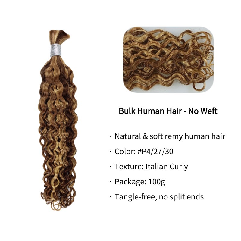Italian Curly Bulk Human Hair - #4/27/30 Braiding Hair