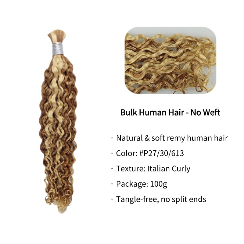 Italian Curly Bulk Human Hair - #27/30/613 Braiding Hair