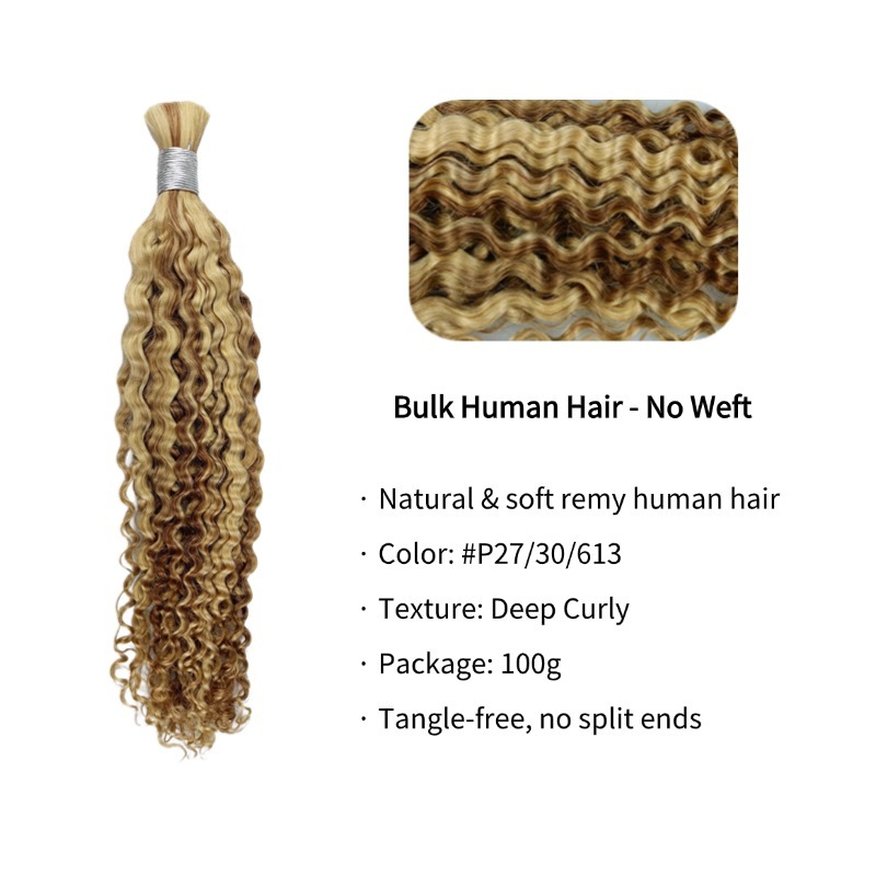 Deep Curly Bulk Human Hair - #27/30/613 Braiding Hair