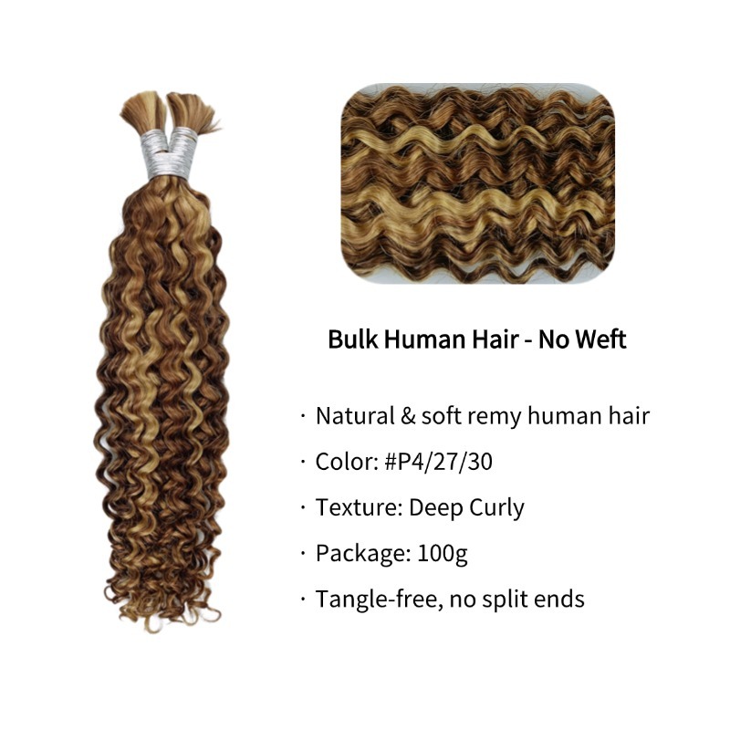 Deep Curly Bulk Human Hair - #4/27/30 Braiding Hair