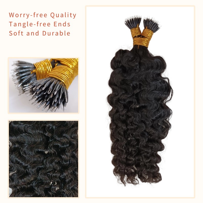Nano Ring Hair Extensions - #1B Burmese Curly Human Hair