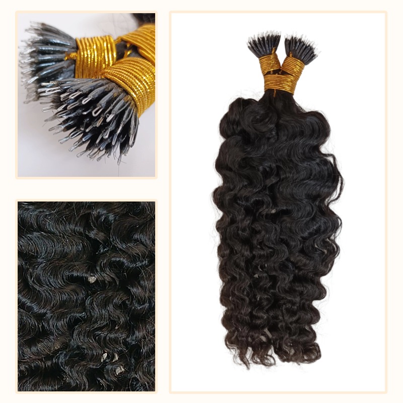 Nano Ring Hair Extensions - #1B Burmese Curly Human Hair