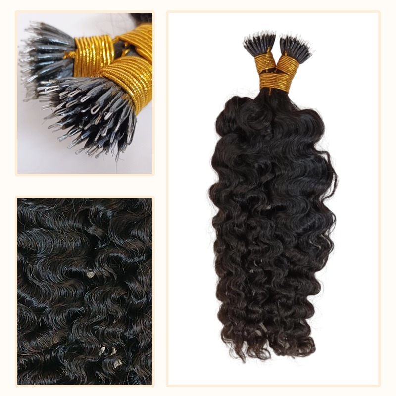 Nano Ring Hair Extensions - #1B Burmese Curly Human Hair