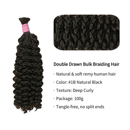 Deep Curly Bulk Human Hair - #1B Double Drawn Braiding Hair