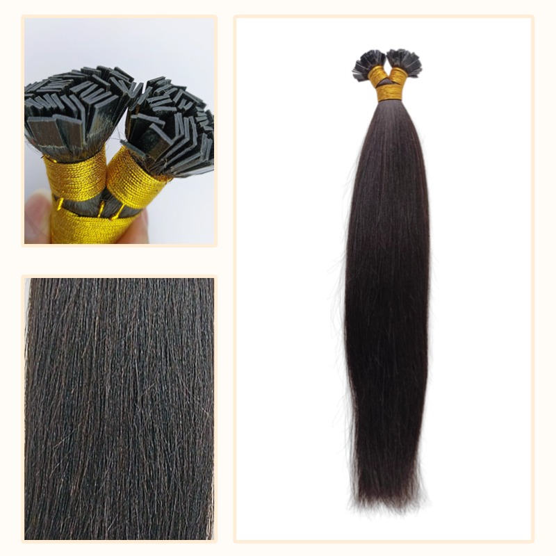 K-Tip Hair Extensions - #1B Yaki Straight Human Hair