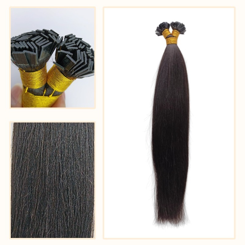 K-Tip Hair Extensions - #1B Yaki Straight Human Hair