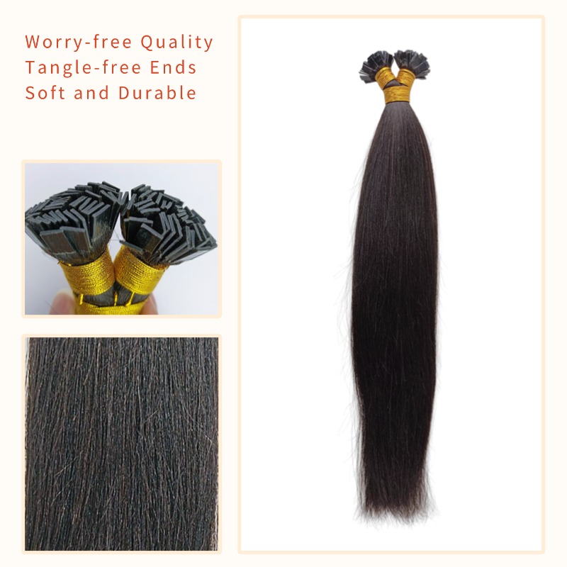 K-Tip Hair Extensions - #1B Yaki Straight Human Hair