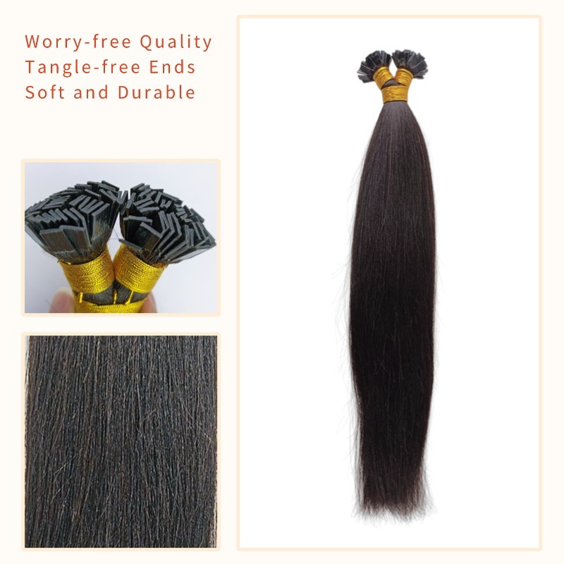 K-Tip Hair Extensions - #1B Yaki Straight Human Hair
