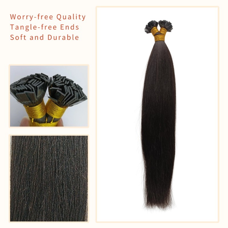 K-Tip Hair Extensions - #1B Yaki Straight Human Hair