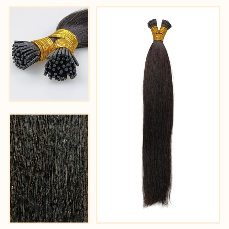I-Tip Hair Extensions - #1B Yaki Straight Human Hair
