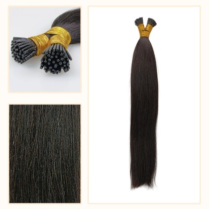 I-Tip Hair Extensions - #1B Yaki Straight Human Hair