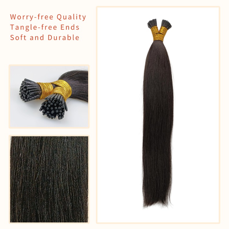 I-Tip Hair Extensions - #1B Yaki Straight Human Hair