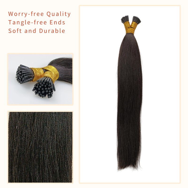 I-Tip Hair Extensions - #1B Yaki Straight Human Hair