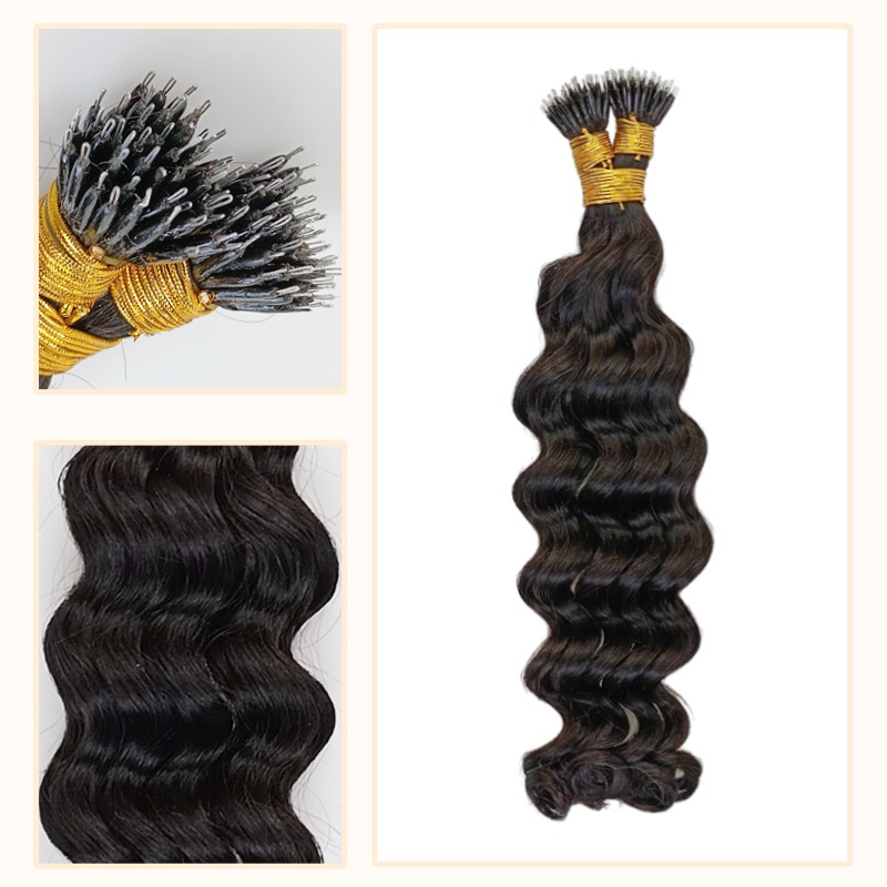 Nano Ring Hair Extensions - #1B Loose Deep Wave Human Hair