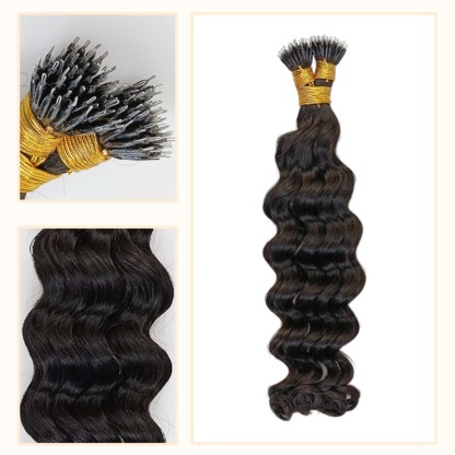 Nano Ring Hair Extensions - #1B Loose Deep Wave Human Hair