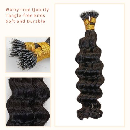 Nano Ring Hair Extensions - #1B Loose Deep Wave Human Hair