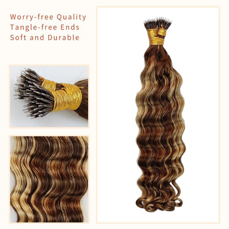 Nano Ring Hair Extensions - #T4/27/P4 Loose Deep Wave Human Hair