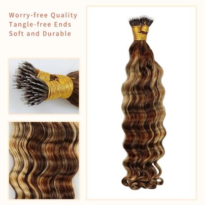 Nano Ring Hair Extensions - #T4/27/P4 Loose Deep Wave Human Hair
