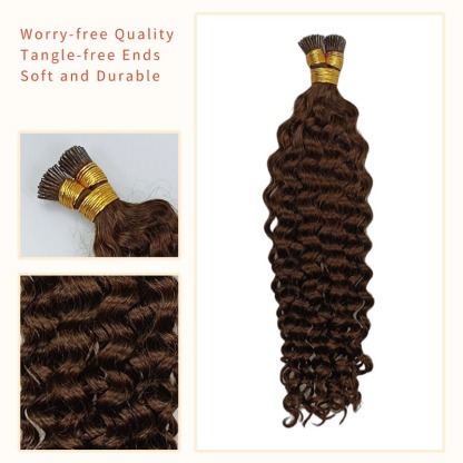 I-Tip Hair Extensions - #2 Deep Curly Human Hair