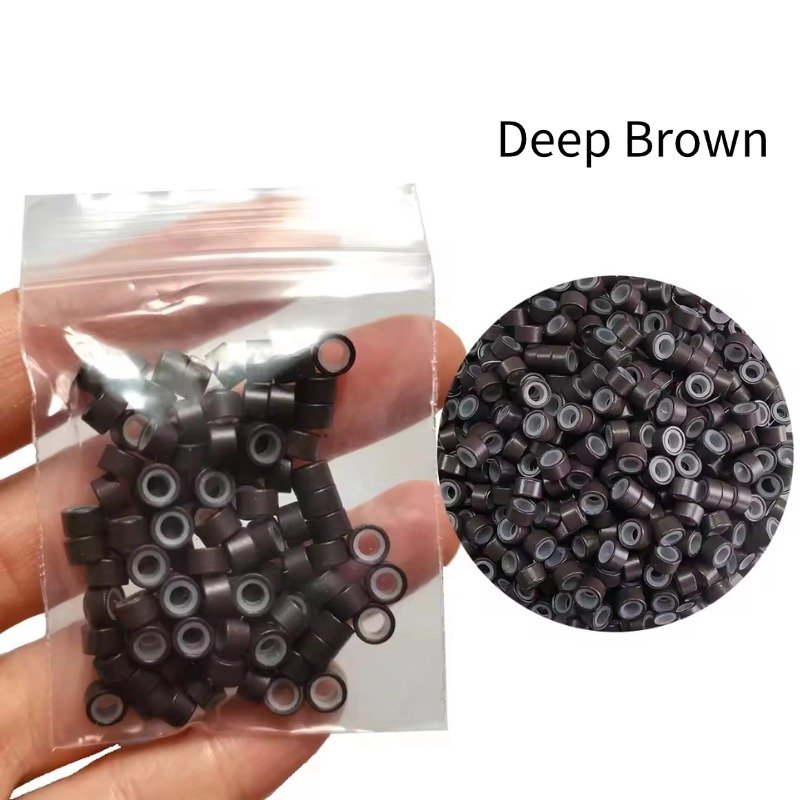 Silicone Beads for I-tip Hair Extensions-Deep Brown