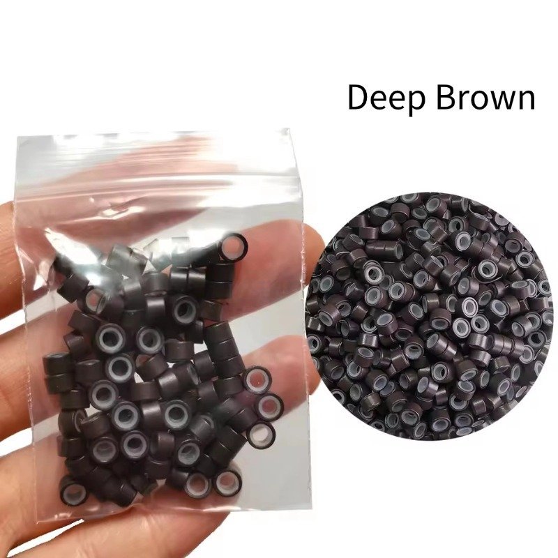 Silicone Beads for I-tip Hair Extensions-Deep Brown