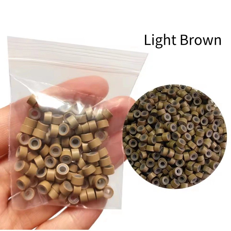 Silicone Beads for I-tip Hair Extensions-Light Brown
