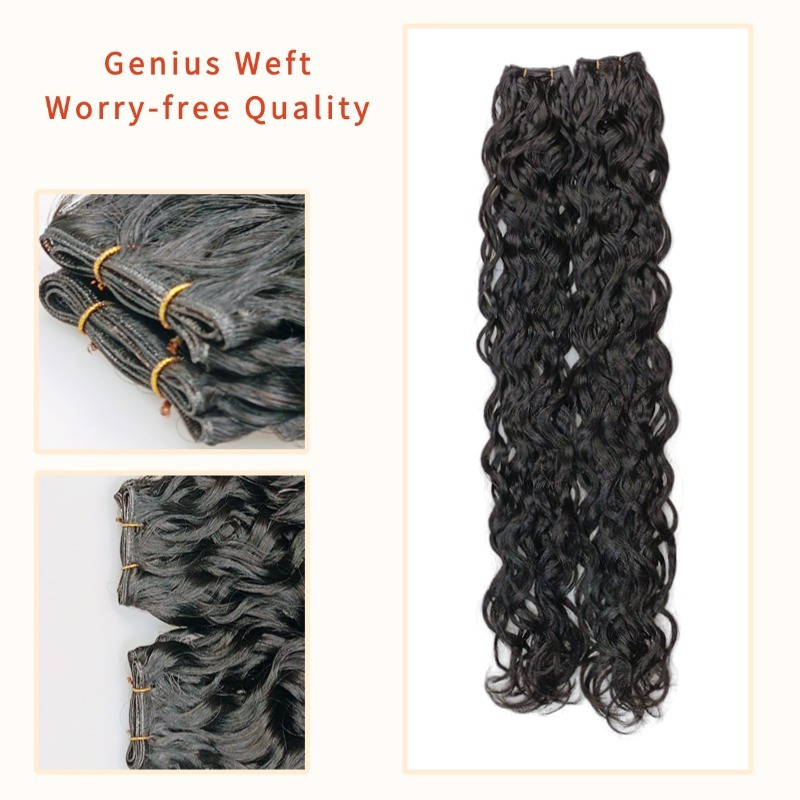 Genius Weft Hair Extensions - #1B Water Wave Human Hair(4 pieces)