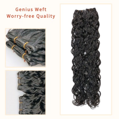 Genius Weft Hair Extensions - #1B Water Wave Human Hair(4 pieces)